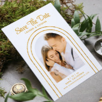 Save The Date White Gold Stylish Art Deco Wedding