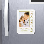 Save The Date White Gold Stylish Modern Wedding Magnet<br><div class="desc">Save The Date White Gold Stylish Script Modern Wedding Magnet features a white background with your custom photo. Personalize with your text by editing the text in the text boxes provided. Designed for you by ©Evco Studio www.zazzle.com/store/evcostudio</div>