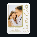 Save The Date White Gold Stylish Modern Wedding Magnet<br><div class="desc">Save The Date White Gold Stylish Script Modern Wedding Cards features a white background with your custom photo. Personalize with your text by editing the text in the text boxes provided. Designed for you by ©Evco Studio www.zazzle.com/store/evcostudio</div>