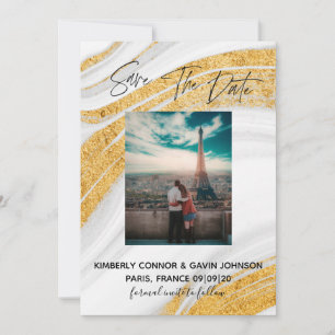 Save The Date White, Grey and Gold Agate Geode