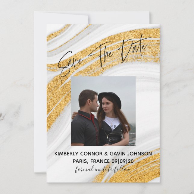 Save The Date |White, Grey and Gold Marble (Front)