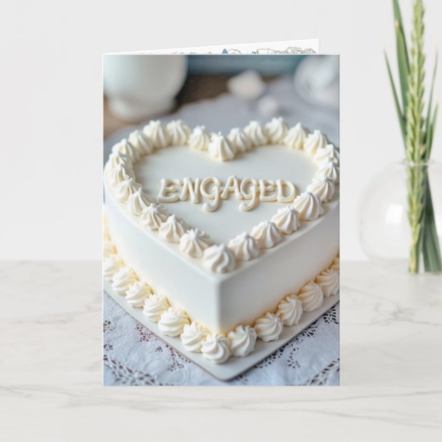 Save The Date White Heart-shaped Cake  Card (Front)