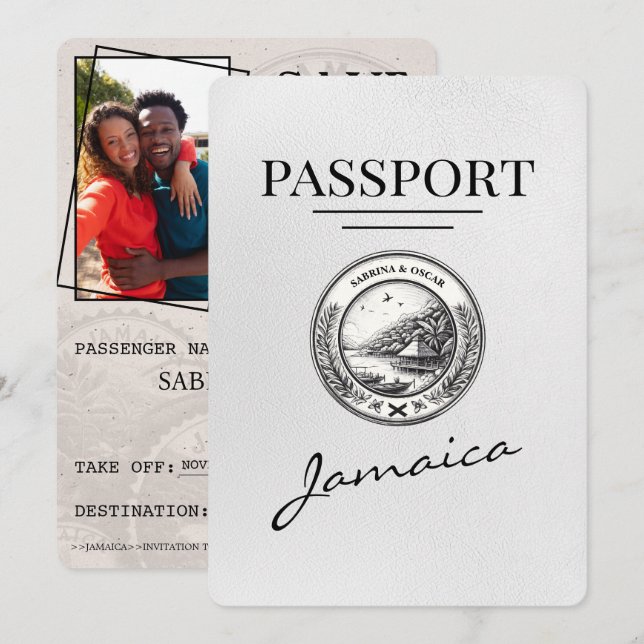 Save The Date White Jamaïque Passport Enregistrer la date (Devant / Derrière)