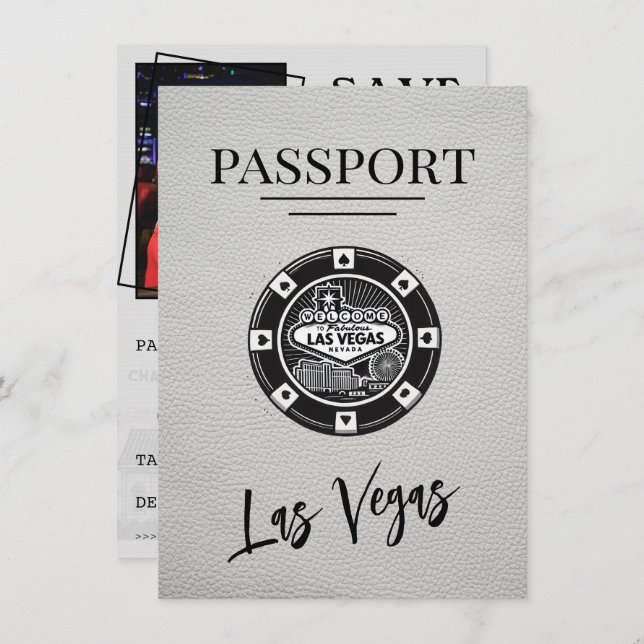 Save The Date White Las Vegas Passport Enregistrer La Date (Devant / Derrière)