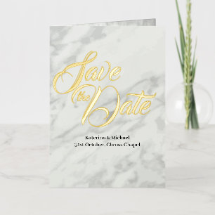 Save the Date White Marble Foil Greeting Card
