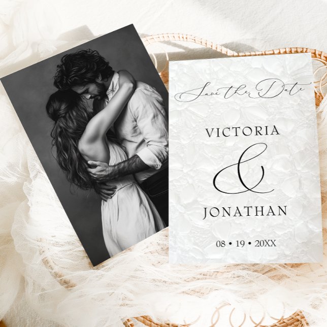 Save The Date White Modern Elegant Script Photo (Créateur téléchargé)