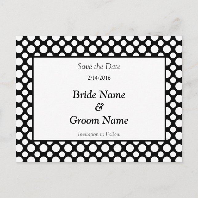 Save the Date White Polka Dot Postcard (Front)