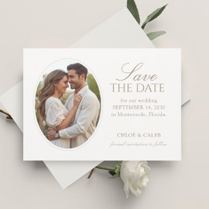 Save The Date White & Sand   Photo de mariage plate à sauvegarde
