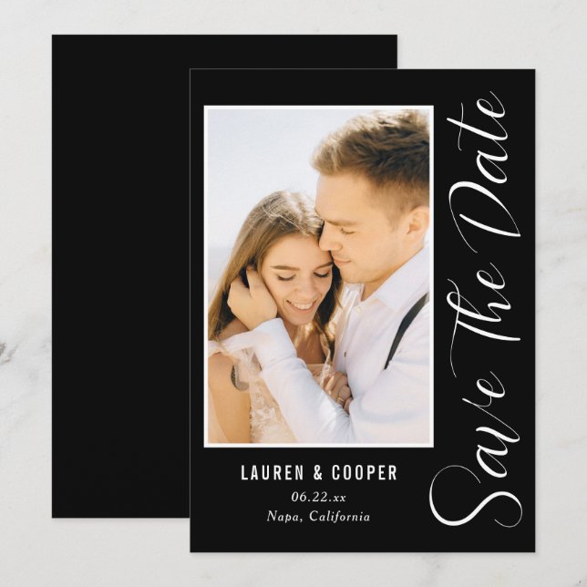 Save The Date White Stylish Script Modern Wedding (Front/Back)