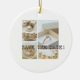 Save the Date White Wedding Collage Ceramic Ornament