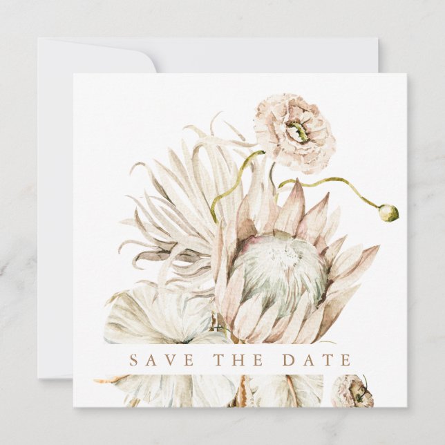 Save The Date Wild Boho Protea Pampas Grass Mariage Photo Carré (Devant)