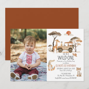 Save The Date Wild One Boy 1st Birthday Safari Photo