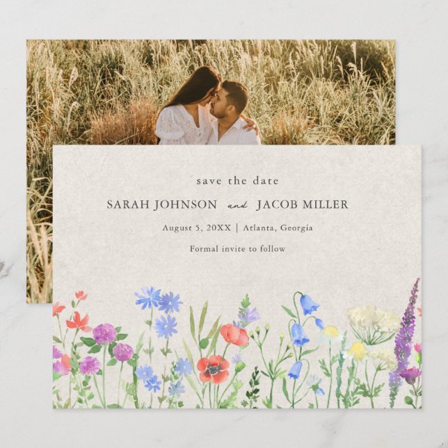 Save The Date Wildflower Boho Wedding Photo  (Devant / Derrière)