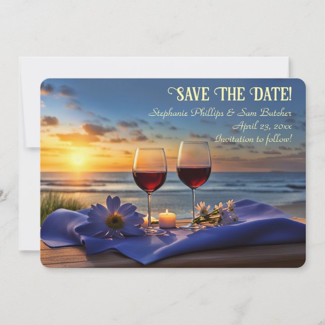 Save the Date Wine on the Beach Sunset Invitation (Front)