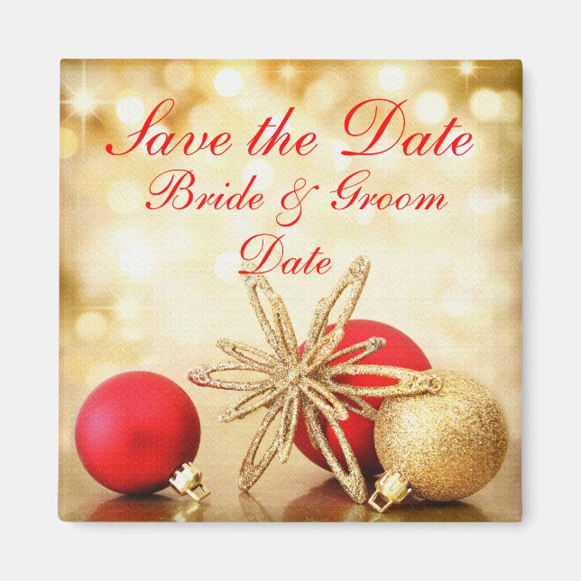 Save the Date Winter Christmas Wedding Magnets (Front)