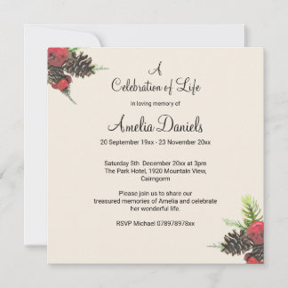Save The Date Winter Pine Cone Celebration of Life Card