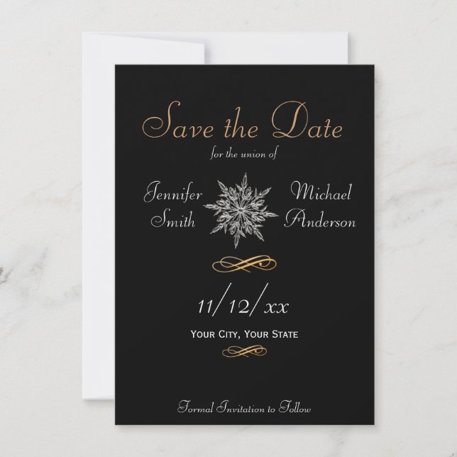 Save the Date Winter Snowflake Simple Wedding (Front)