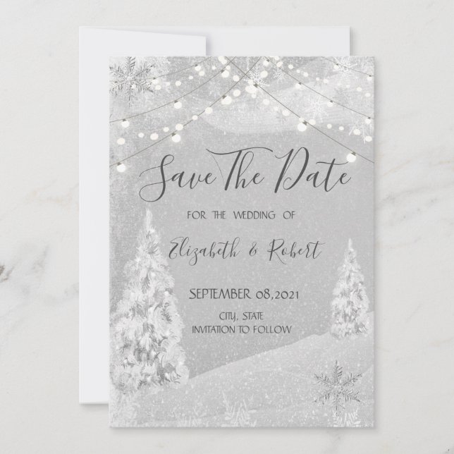 Save The Date Winter Wonderland, Pine Tree Grey Enregistrer La D (Devant)
