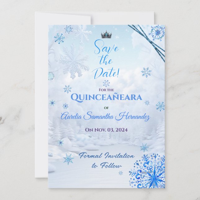 Save The Date Winter Wonderland Quinceañera Enregistrer la date (Devant)