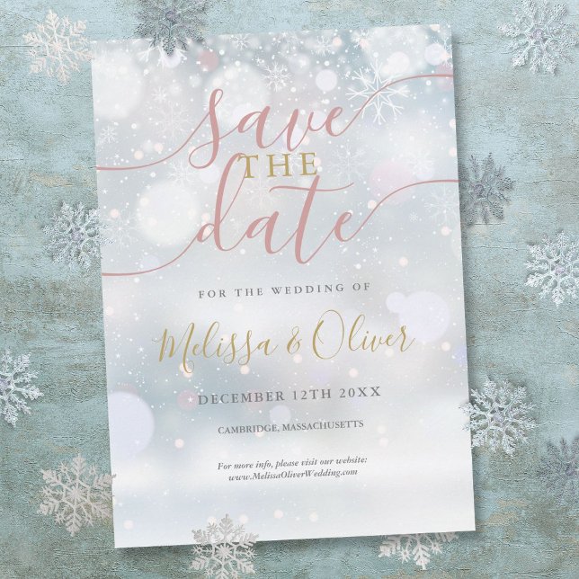 Save The Date Winter Wonderland Rose Et Or (Winter Wonderland Pink And Gold Save The Date)