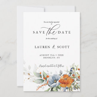 Save the Date with Orange and Blue Flowers