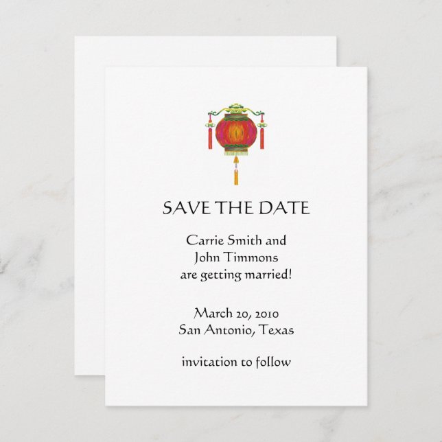 Save the Date with Red Asian Lantern (Front/Back)