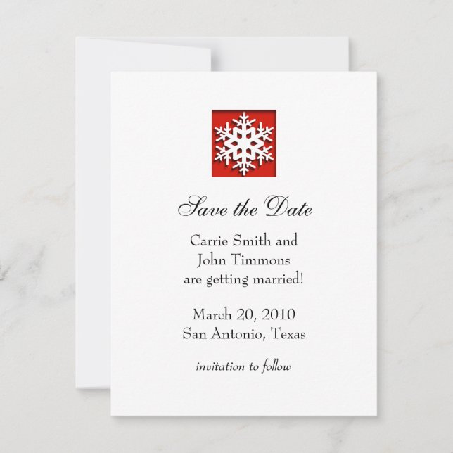 Save the Date with Snowflake, Red (Front)