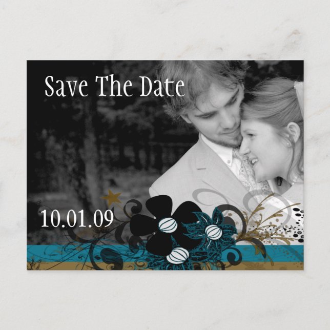 Save the Date with YOUR Photo - SeaBlue and Brown Announcement Postcard (Front)