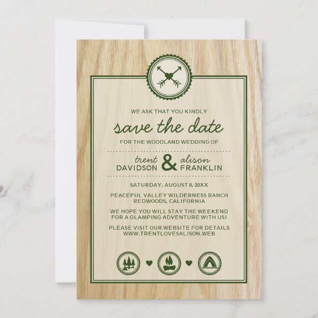 Save The Date Woodsy Mariage & Glamping Sauvez les Dates (Devant)