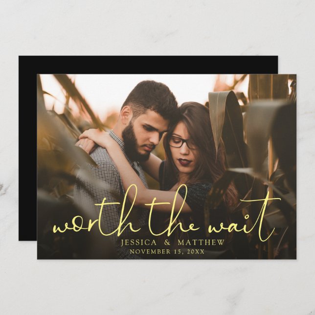 Save The Date Worth the Wait Mariage Photo Script Modern Overlay (Devant / Derrière)
