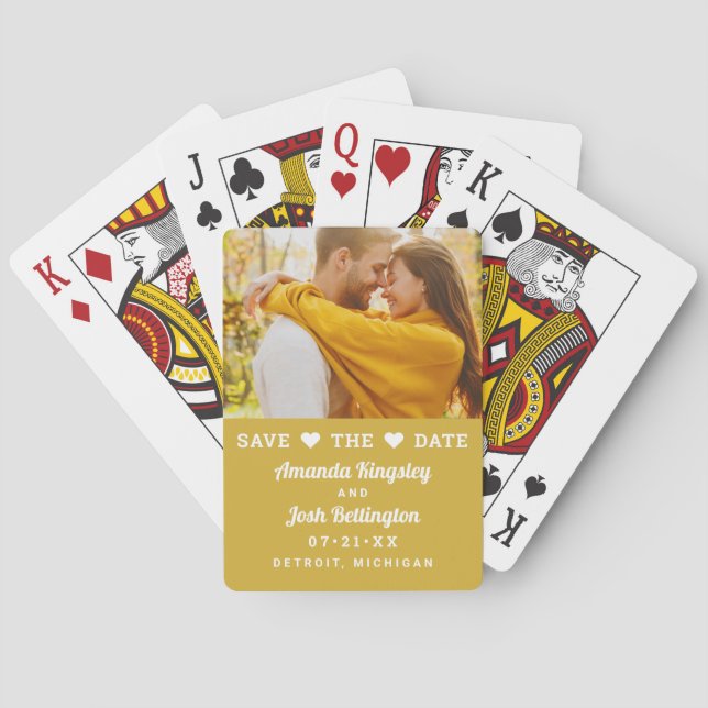 Save the Date Yellow Custom Wedding Photo Playing Cards (Back)