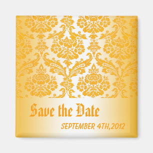 save the date yellow damask magnet