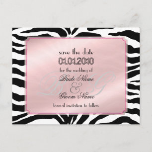 Save the Date, zebra + monogram Announcement Postcard