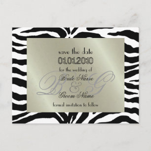 Save the Date, zebra + monogram Announcement Postcard