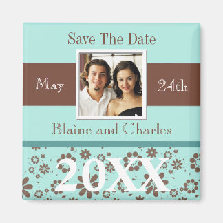 Save The Dates Blue Brown Personalized Magnet