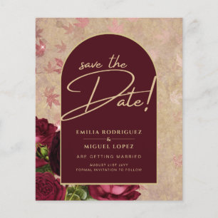 Save the Dates Burgundy Roses Red Vintage Floral Flyer