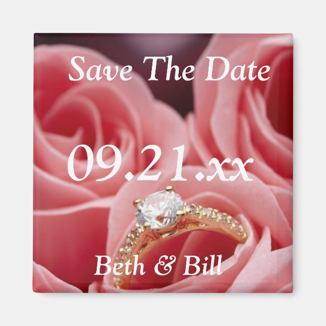 Save The Dates Diamond Engagement Roses Photo Magnet (Front)