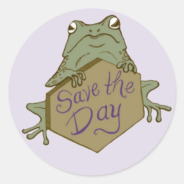 Save the Day Frog, for Save the Dates Classic Round Sticker (Front)