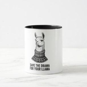 Save The Drama For Your Llama Funny Quote Woodcut Mug
