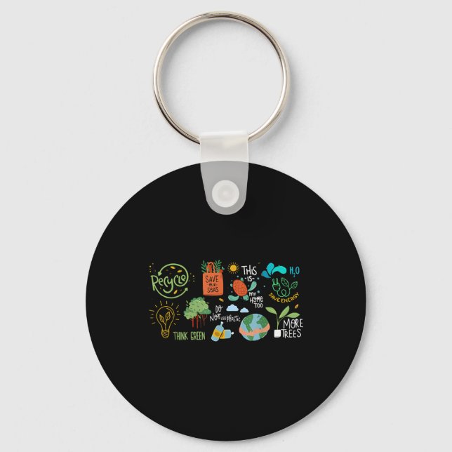 Save The Earth Day Recycle Planet Environmental Pr Keychain (Front)