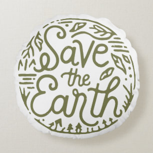 Save the earth green aesthetic round pillow