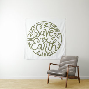 Save the earth green aesthetic tapestry