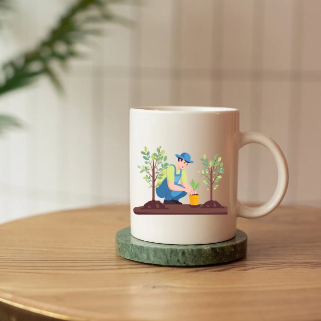  Save the Earth, Man Planting a Tree in Flat Style Mug (Creator Uploaded)