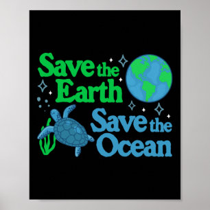 Save The Earth Ocean Sea Turtle Earth Day Awarenes Poster