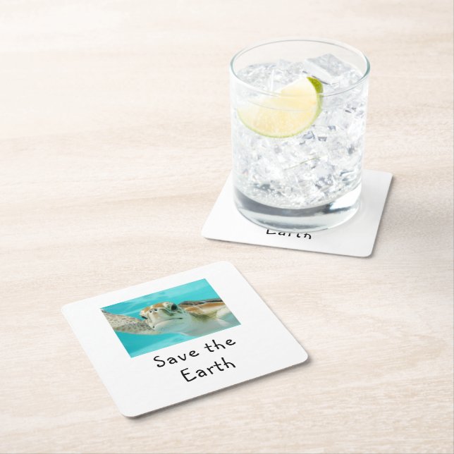 Save The Earth  Square Paper Coaster (Insitu)