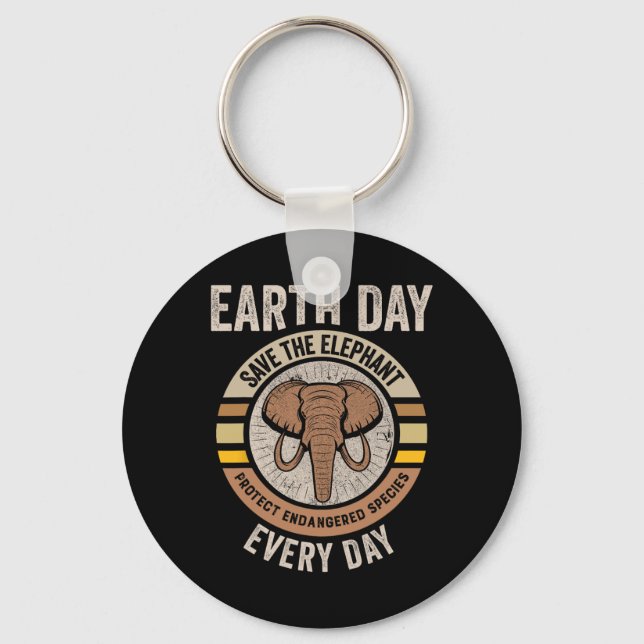 Save The Elephant Earth Day Protect Endangered Ani Keychain (Front)
