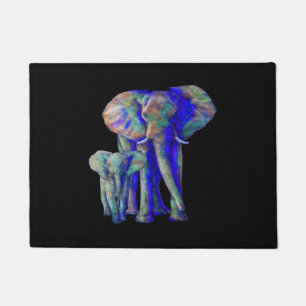 Save The Elephants Art Animal Lover Mama and Baby Doormat