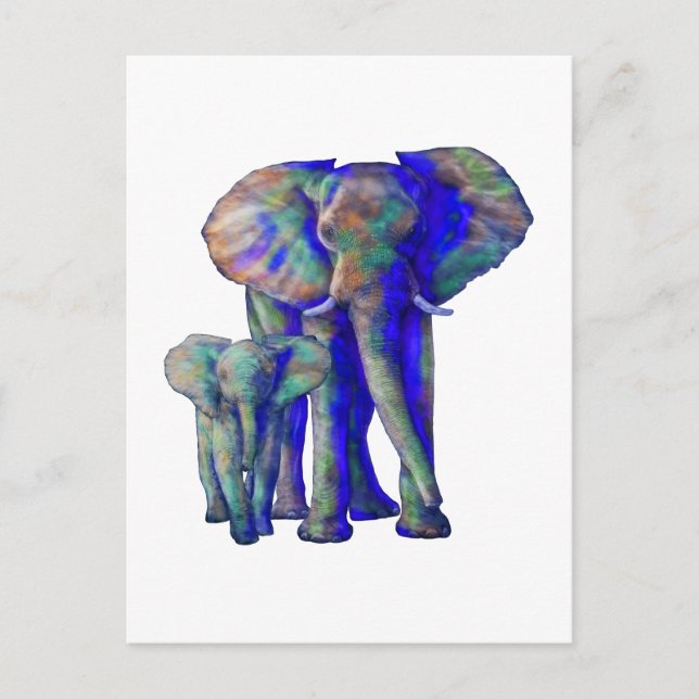 Save The Elephants Art Animal Lover Mama and Baby Postcard (Front)
