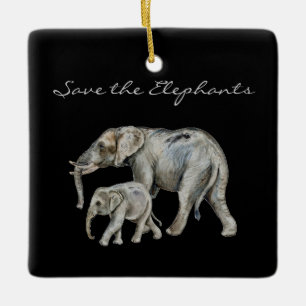 Save the Elephants Beautiful Animals Africa Script Ceramic Ornament