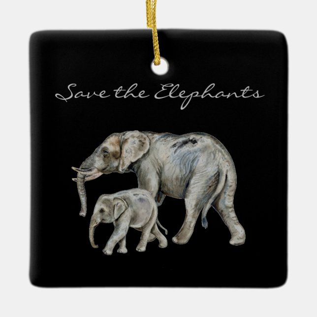 Save the Elephants Beautiful Animals Africa Script Ceramic Ornament (Front)